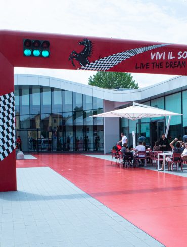 The imposing entrance to the museum in Maranello.